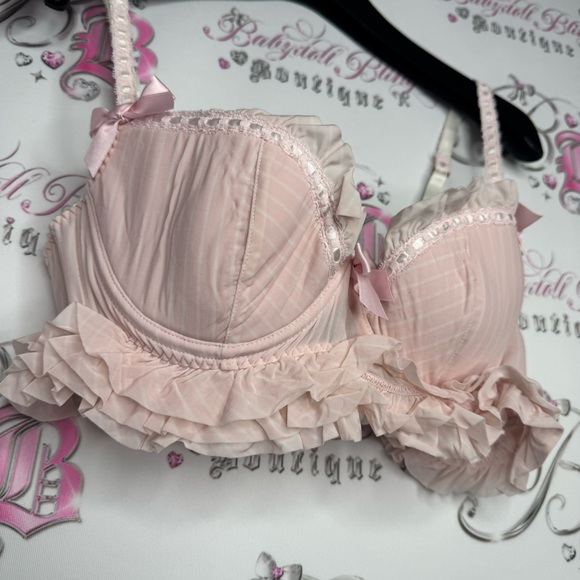 La senza bra love ruffle frilly bows ribbon 🎀 pink white striped tiered babydoll - Picture 8 of 14